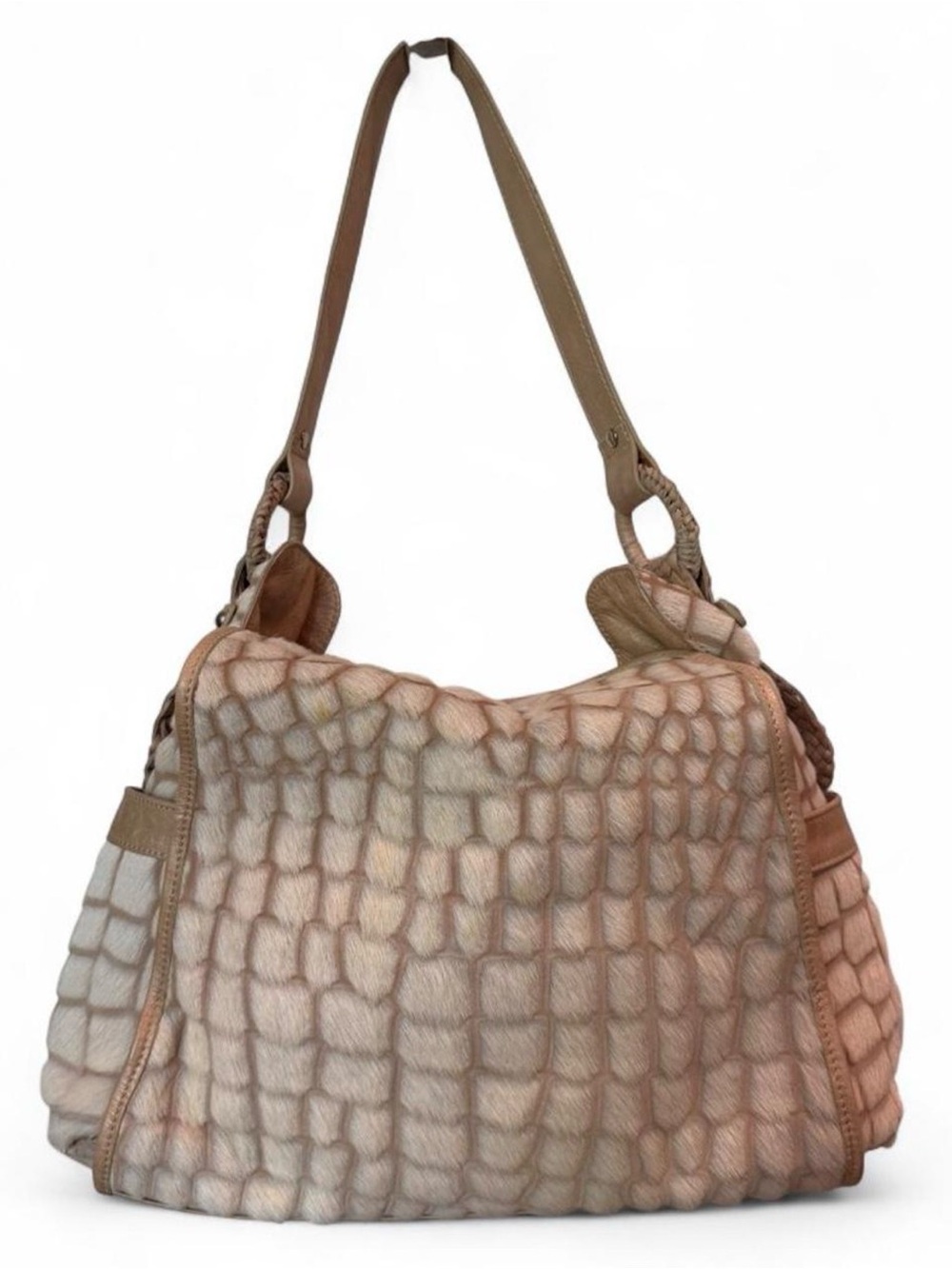NWOT Charles David Croc-pattern hair calf Hobo w/woven leather trim